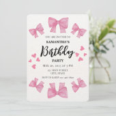 Coquette Roze Bogen en Harten Verjaardagsfeest Kaart (Staand voorkant)