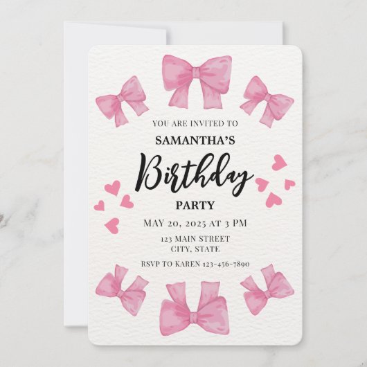 Coquette Roze Bogen en Harten Verjaardagsfeest Kaart (Voorkant)