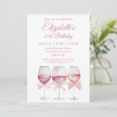 Coquette Roze Bogen en wijn 21e verjaardag Kaart (Staand voorkant)