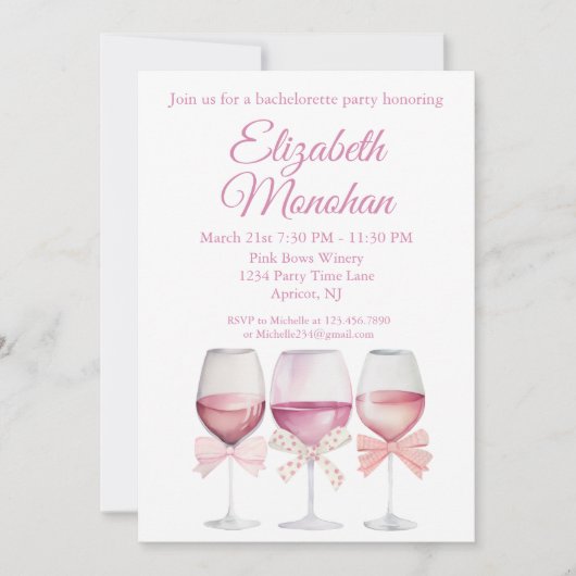 Coquette Roze Bogen en wijn Bachelorette Kaart (Voorkant)