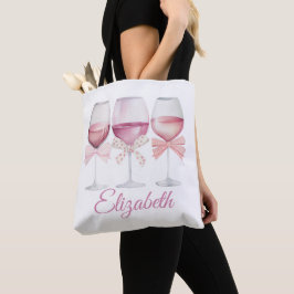 Coquette Roze Bogen en wijn Bachelorette Tote Bag