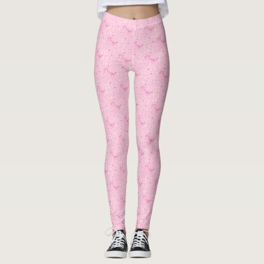 Coquette Roze Bogen Hand getrokken patroon Leggings (Voorkant)