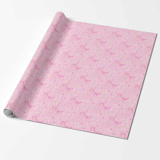 Coquette Roze Bogen & Harten Cadeaupapier (Uitgerold)