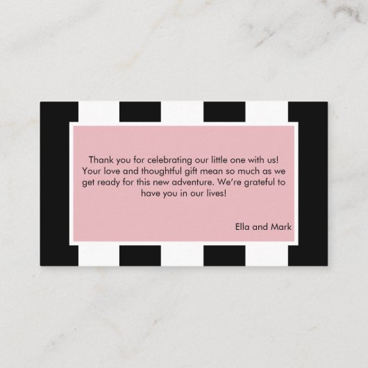 Coquette Roze Bogen Stripe Baby shower Dank u Informatiekaartje (Achterkant)