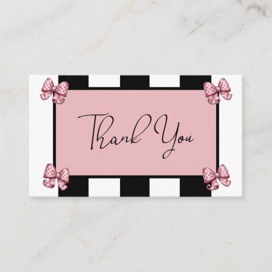 Coquette Roze Bogen Stripe Baby shower Dank u Informatiekaartje (Voorkant)