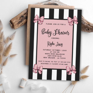 Coquette Roze Bogen Zwarte Streep Baby shower Kaart