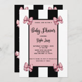Coquette Roze Bogen Zwarte Streep Baby shower Kaart (Voorkant / Achterkant)