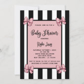 Coquette Roze Bogen Zwarte Streep Baby shower Kaart (Voorkant)