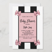 Coquette Roze Bogen Zwarte Streep Baby shower Kaart (Voorkant)