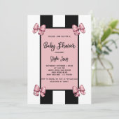 Coquette Roze Bogen Zwarte Streep Baby shower Kaart (Staand voorkant)