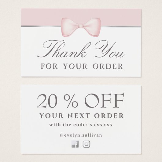 Coquette roze boog dank u kortingskaart visitekaartje (Voorkant /achterkant)