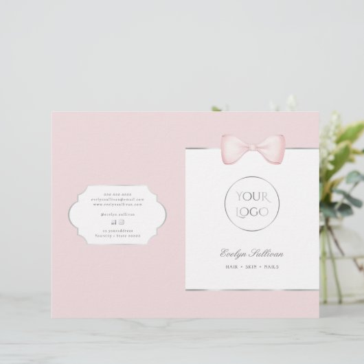 Coquette roze boog diensten menu brochure (Staand voorkant)