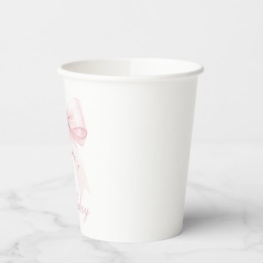 Coquette Roze Boog Eerste Verjaardag Papieren Bekers (Links)