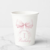 Coquette Roze Boog Eerste Verjaardag Papieren Bekers (Voorkant)