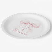 Coquette Roze Boog Eerste Verjaardag Papieren Bordje (Gekanteld)