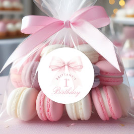 Coquette Roze Boog Eerste Verjaardag Ronde Sticker