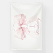 Coquette Roze Boog Eerste Verjaardag Spandoek (Verticaal)