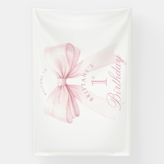 Coquette Roze Boog Eerste Verjaardag Spandoek (Verticaal)