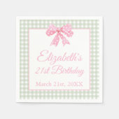 Coquette roze boog en sage gingham 21e verjaardag servet (Voorkant)