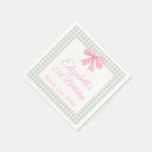 Coquette roze boog en sage gingham 21e verjaardag servet (Hoek)