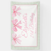 Coquette roze boog en sage gingham 21e verjaardag spandoek (Verticaal)