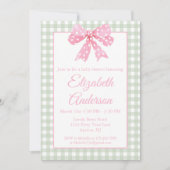 Coquette roze boog en sage gingham Baby shower Kaart