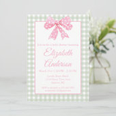 Coquette roze boog en sage gingham Baby shower Kaart