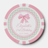 Coquette roze boog en sage gingham verjaardag poker chips (Voorkant)