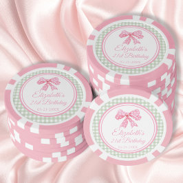 Coquette roze boog en sage gingham verjaardag poker chips