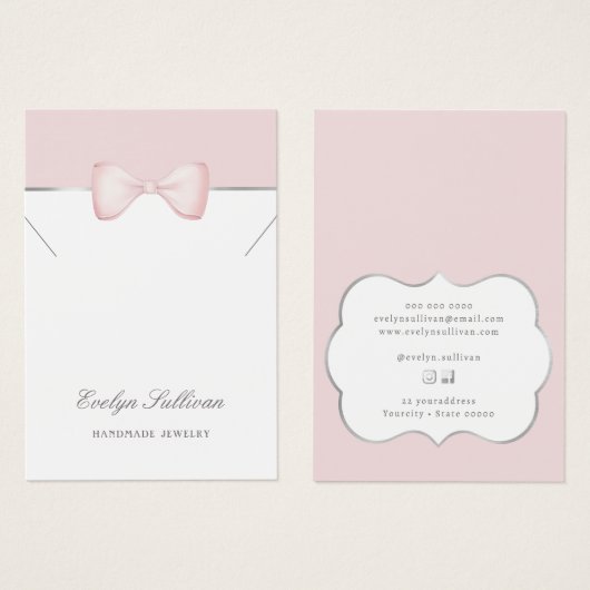 Coquette roze boog ketting display kaart (Voorkant /achterkant)