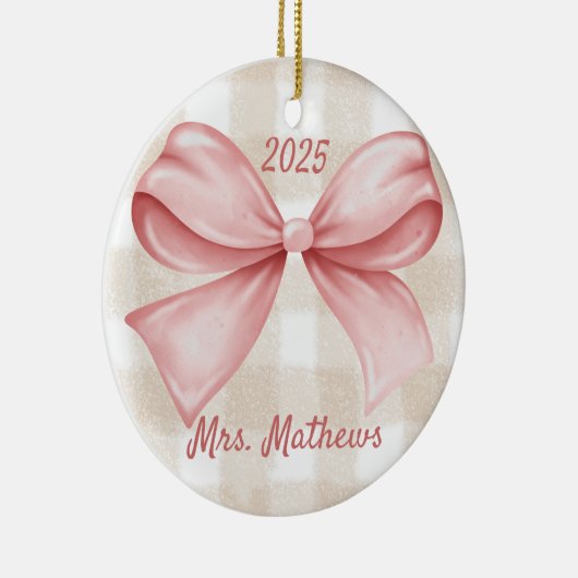 Coquette Roze Boog Leraar Custom Kerstmis Keramisch Ornament (Rechts)