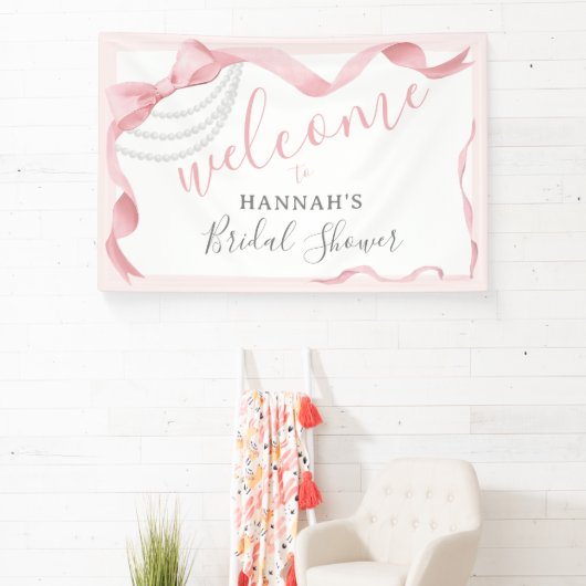 Coquette Roze Boog & Parels Modern Vrijgezellenfee Spandoek (Insitu)