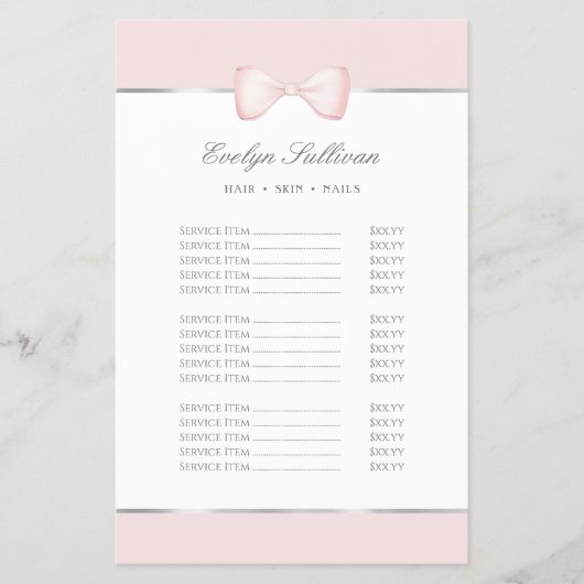 Coquette roze boog prijslijst flyer (Voorkant)