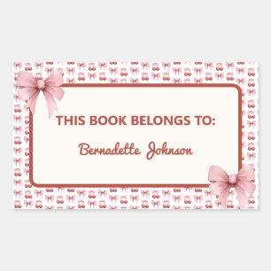 Coquette Roze Boog Terug naar School Bookplate Rechthoekige Sticker