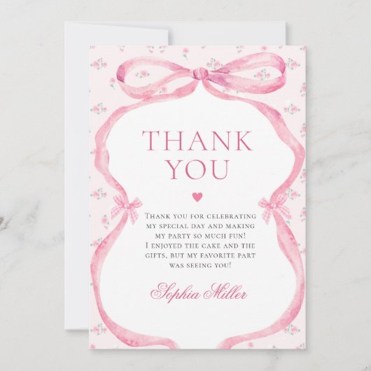 Coquette Roze Boog Verjaardag Bedankkaart (Voorkant)