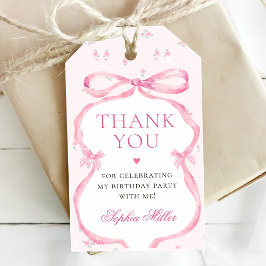 Coquette Roze Boog Verjaardag Cadeaulabel