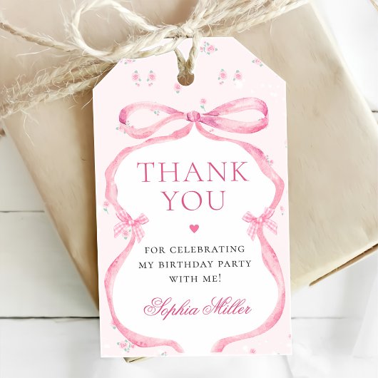 Coquette Roze Boog Verjaardag Cadeaulabel