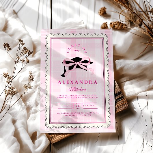 Coquette Roze Bow Afstuderen Kaart
