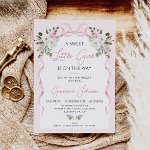 Coquette Roze Bow Arch Winter Floral Baby shower Kaart