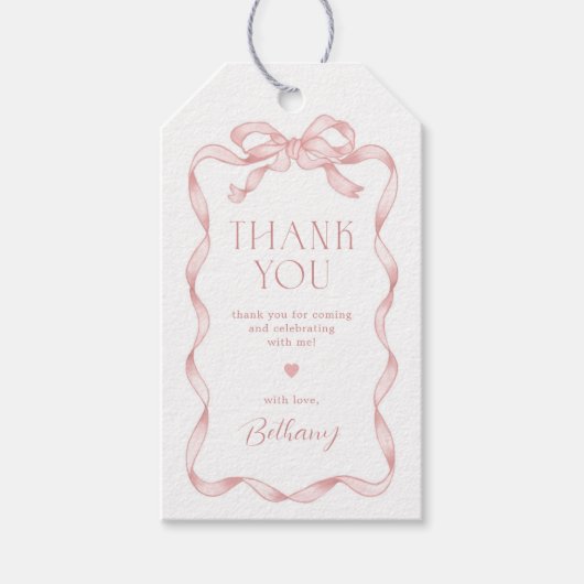 Coquette Roze Bow Baby Meisje Dank je Cadeaulabel (Voorkant)