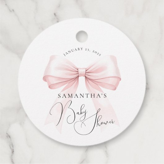 Coquette Roze Bow Baby shower Bedankjes Labels (Achterkant)