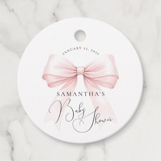 Coquette Roze Bow Baby shower Bedankjes Labels (Voorkant)
