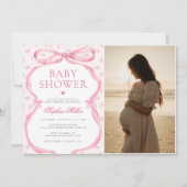 Coquette Roze Bow Baby shower Foto Kaart (Voorkant)