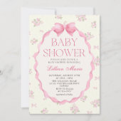 Coquette Roze Bow Baby shower Invitation Kaart (Voorkant)