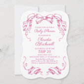 Coquette Roze Bow Baby shower Invitation Kaart (Voorkant)