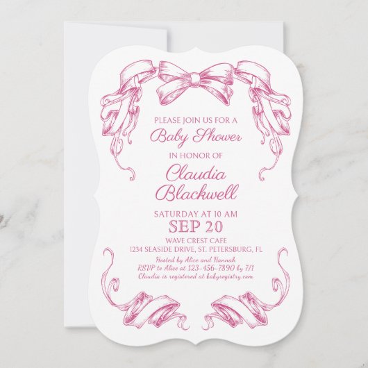 Coquette Roze Bow Baby shower Invitation Kaart (Voorkant)