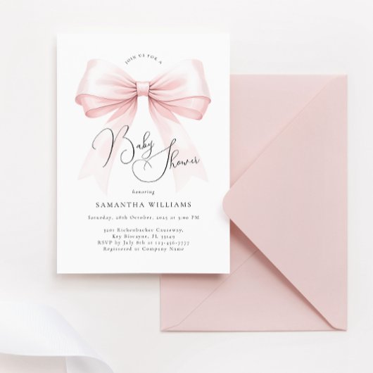 Coquette Roze Bow Baby shower Invitation Kaart