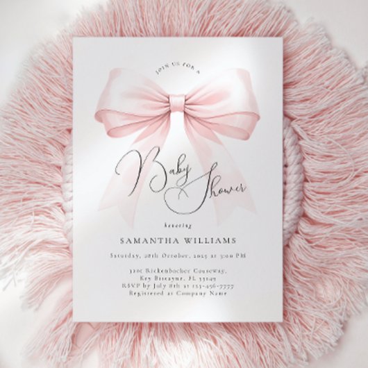 Coquette Roze Bow Baby shower Invitation Kaart