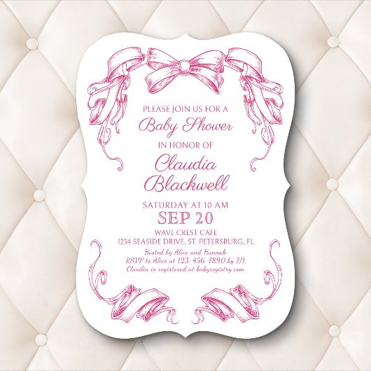 Coquette Roze Bow Baby shower Invitation Kaart