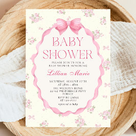 Coquette Roze Bow Baby shower Invitation Kaart